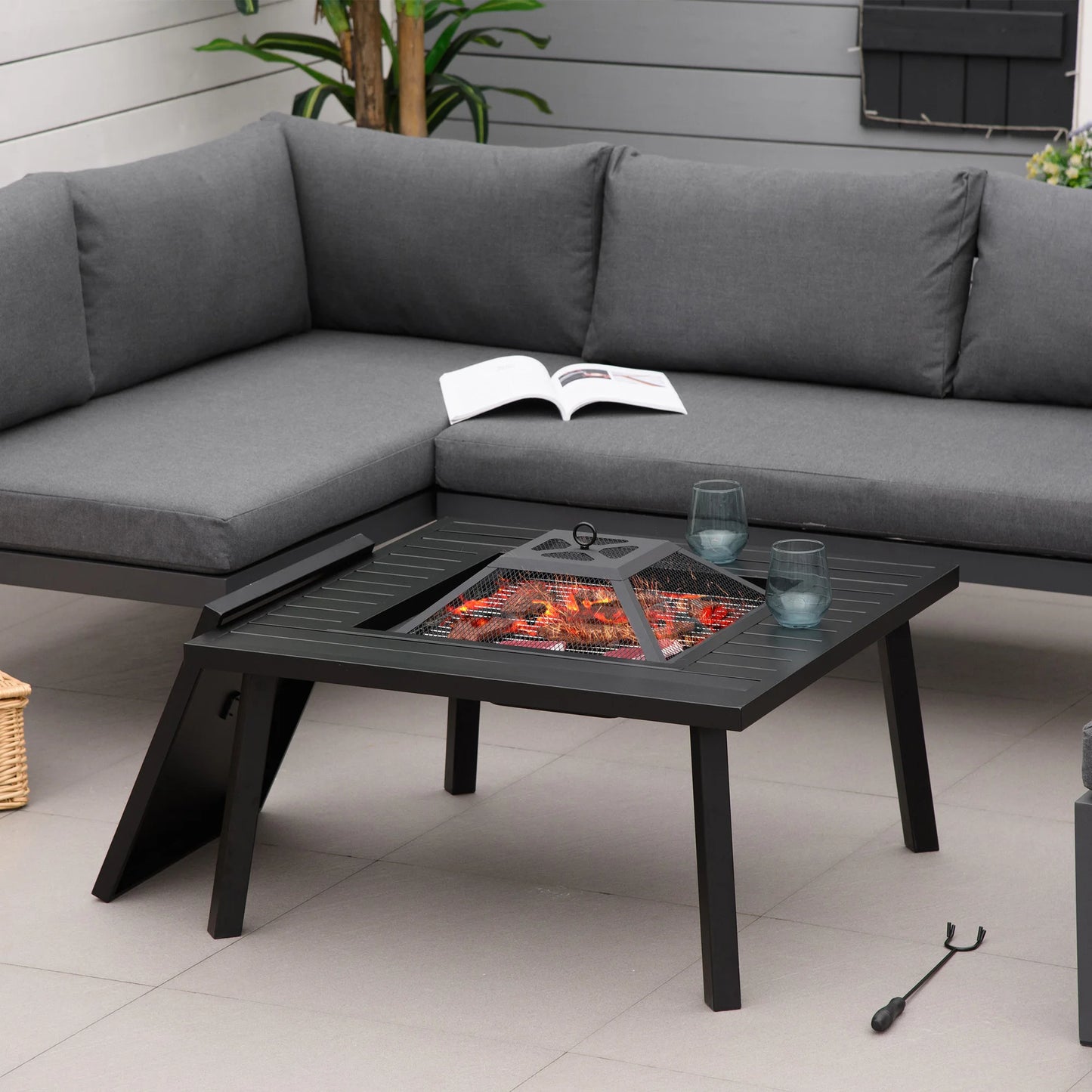 34 X 32 Outdoor Fire Pit with Grill Table and Accessories for Backyard