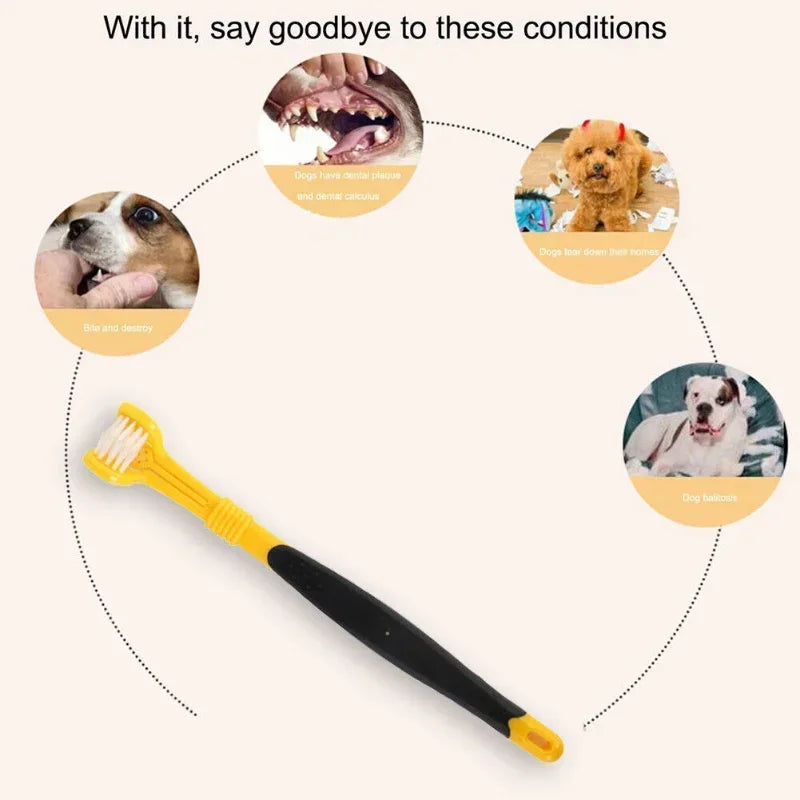 Three Sided Pet Toothbrush Three-Head Multi-angle Toothbrush Cleaning Dog Cat Brush Bad Breath Teeth Care Tool