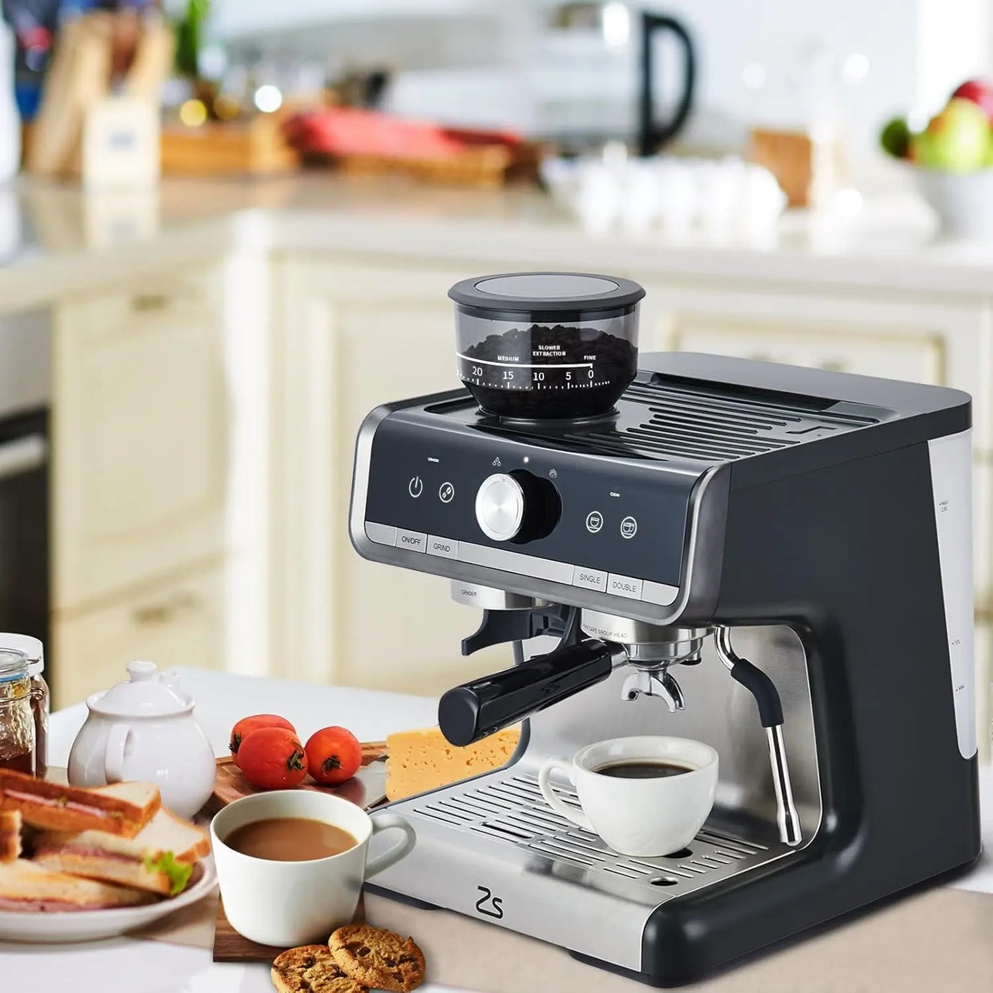 Espresso Machine With Grinder 20 Bar Steam Frother 1450W