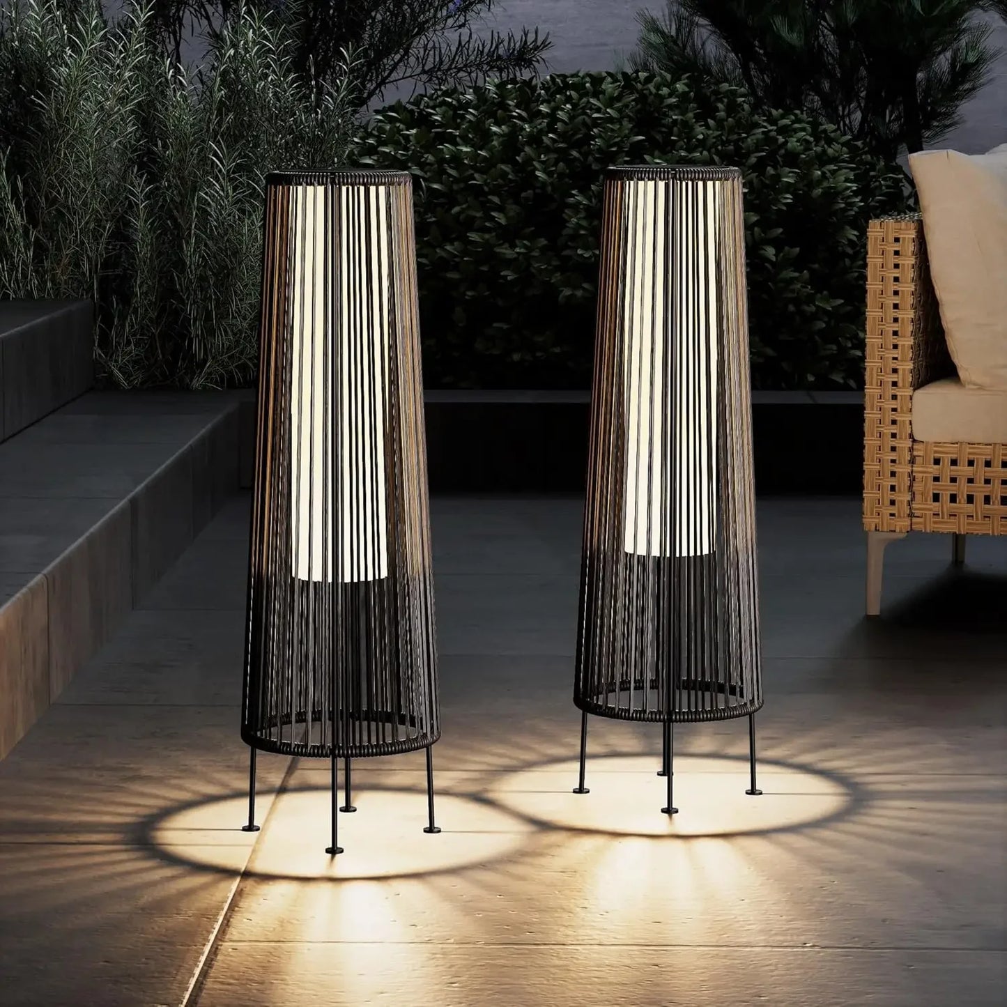Outdoor Floor Solar Light 2-Pack, Wicker Solar Patio Lamp Waterproof Outside Deck Lamp for Porch, Yard, Garden, Lawn Decorations