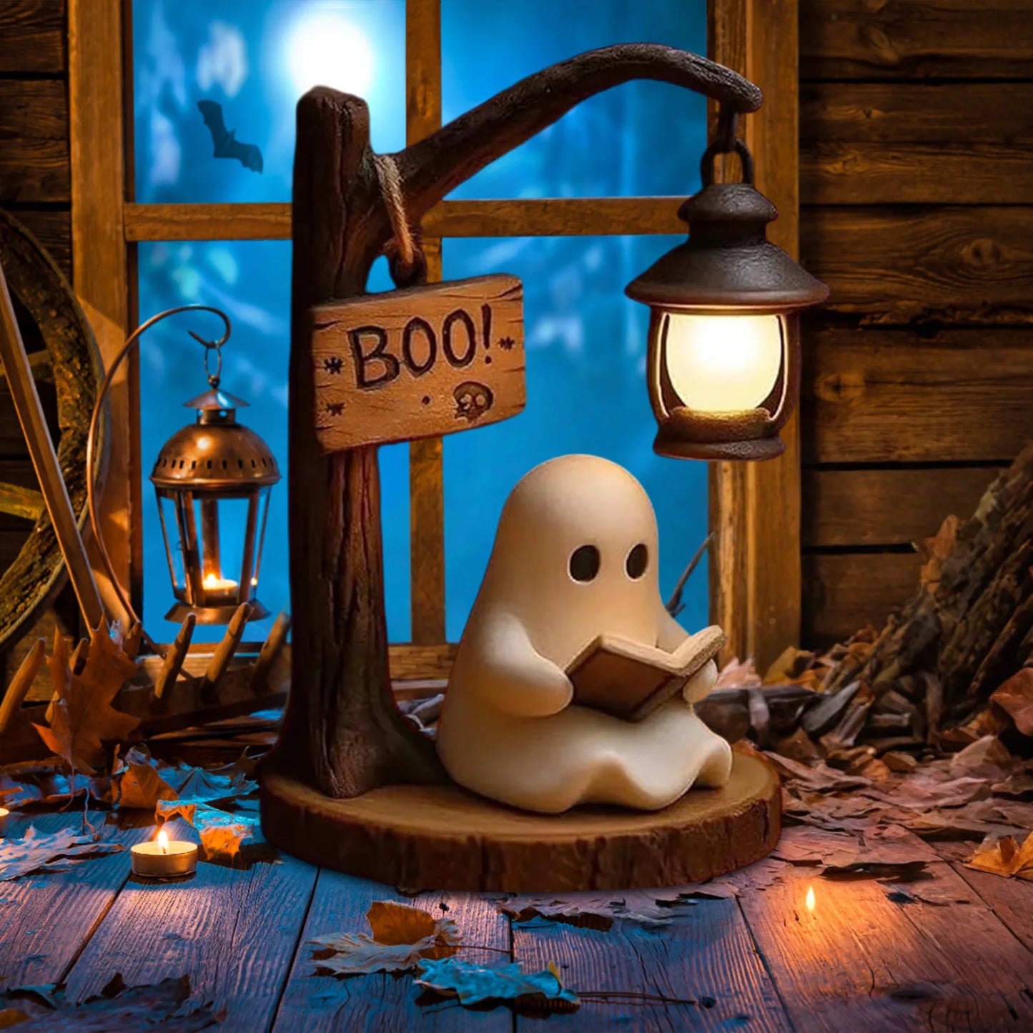 Cute Ghost Reading Desktop Ornament Halloween Resin Decoration Creative Home Decor Festive Atmosphere Arrangement