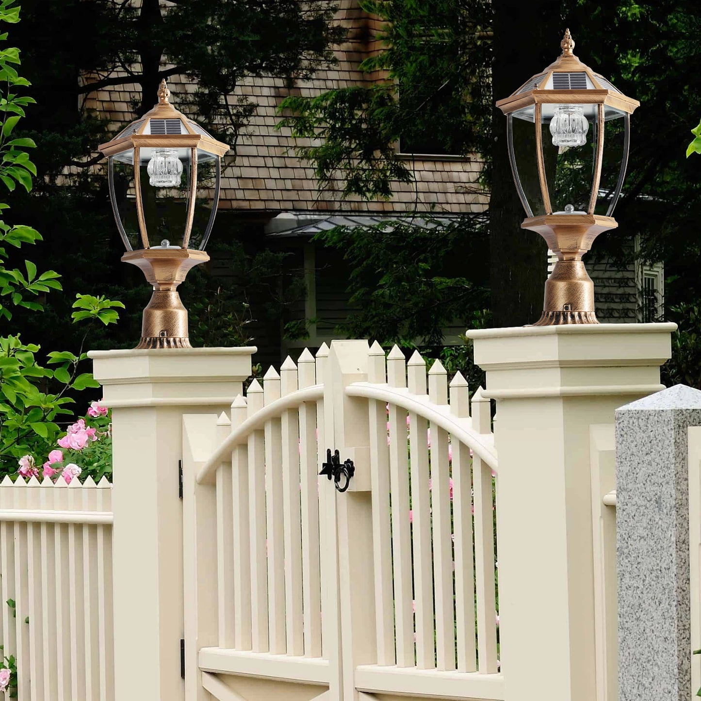 Vintage Solar Led Post Light Outdoor Garden Lamp Two Pack
