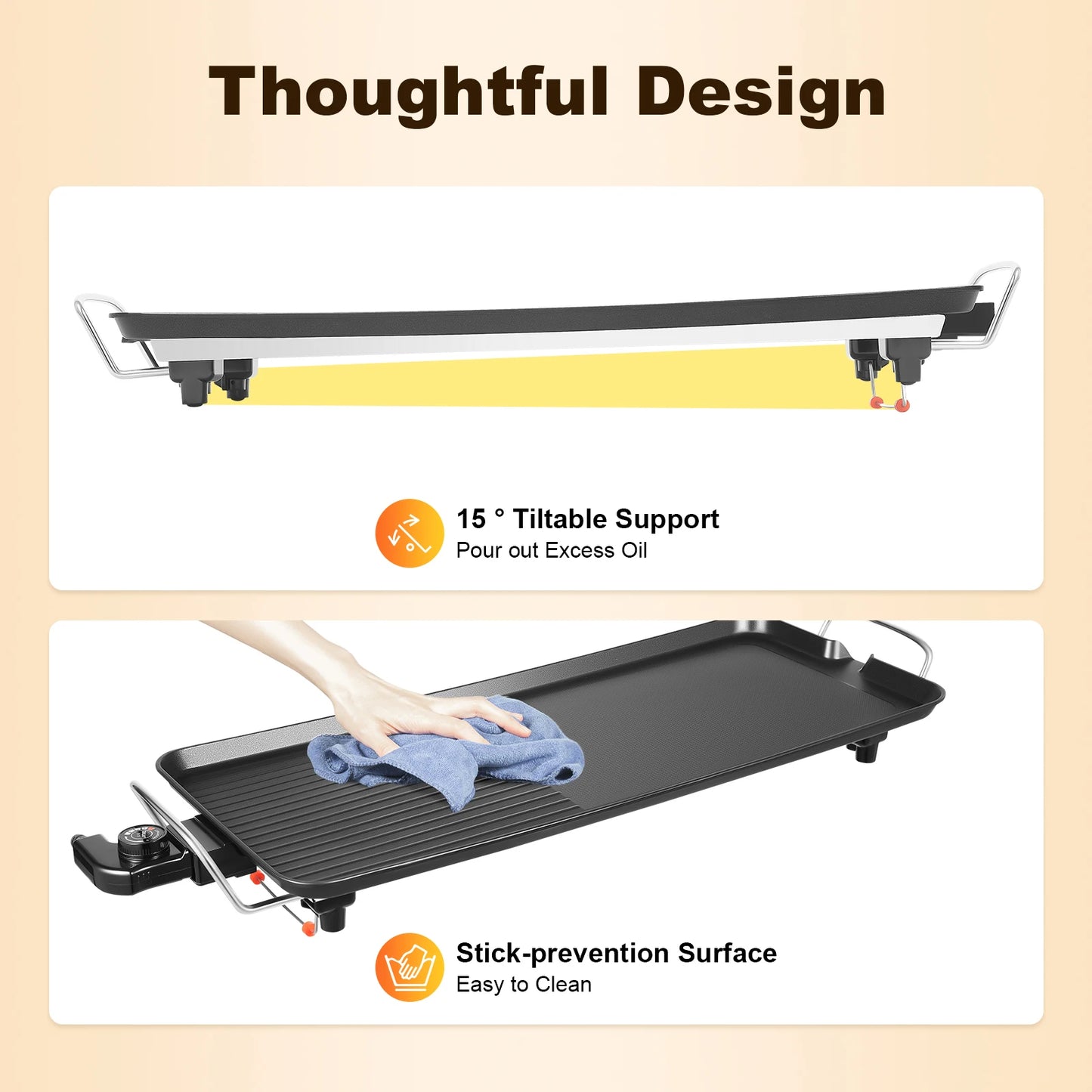 110V Electric Barbecue Grill Aluminum Alloy Non-Stick Grill Plate for Outdoor Camping Backyard 1500W Black 68*28CM