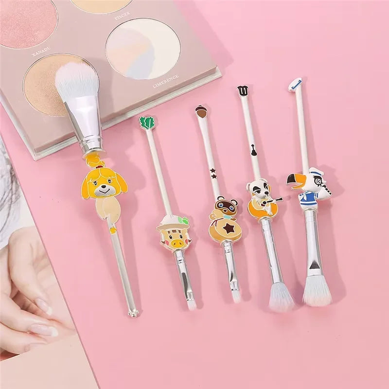Cute Cartoon Animal Crossing Brush Set, Foundation Eye Makeup Brush, Eyeliner Lip Brush, Women's Face Cosmetic Tools, Lover's Gi
