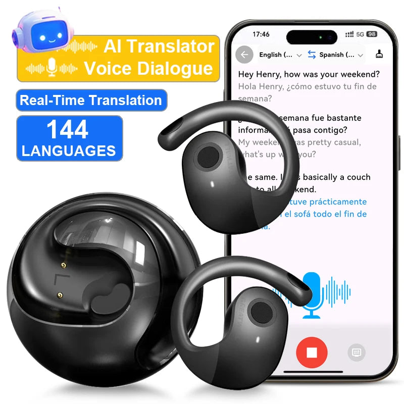GreatWall AI Real-Time Translation Wireless Bluetooth Earphones Supporting Over 100 Voice Languages