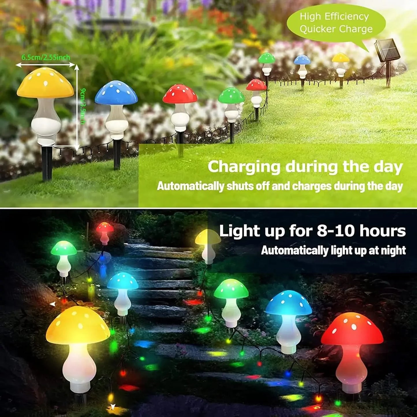 8pcs/set Outdoor Mushroom Solar Garden Lights 50 LED 8 Modes Waterproof   Fairy String Light for Yard Patio Outside Decor