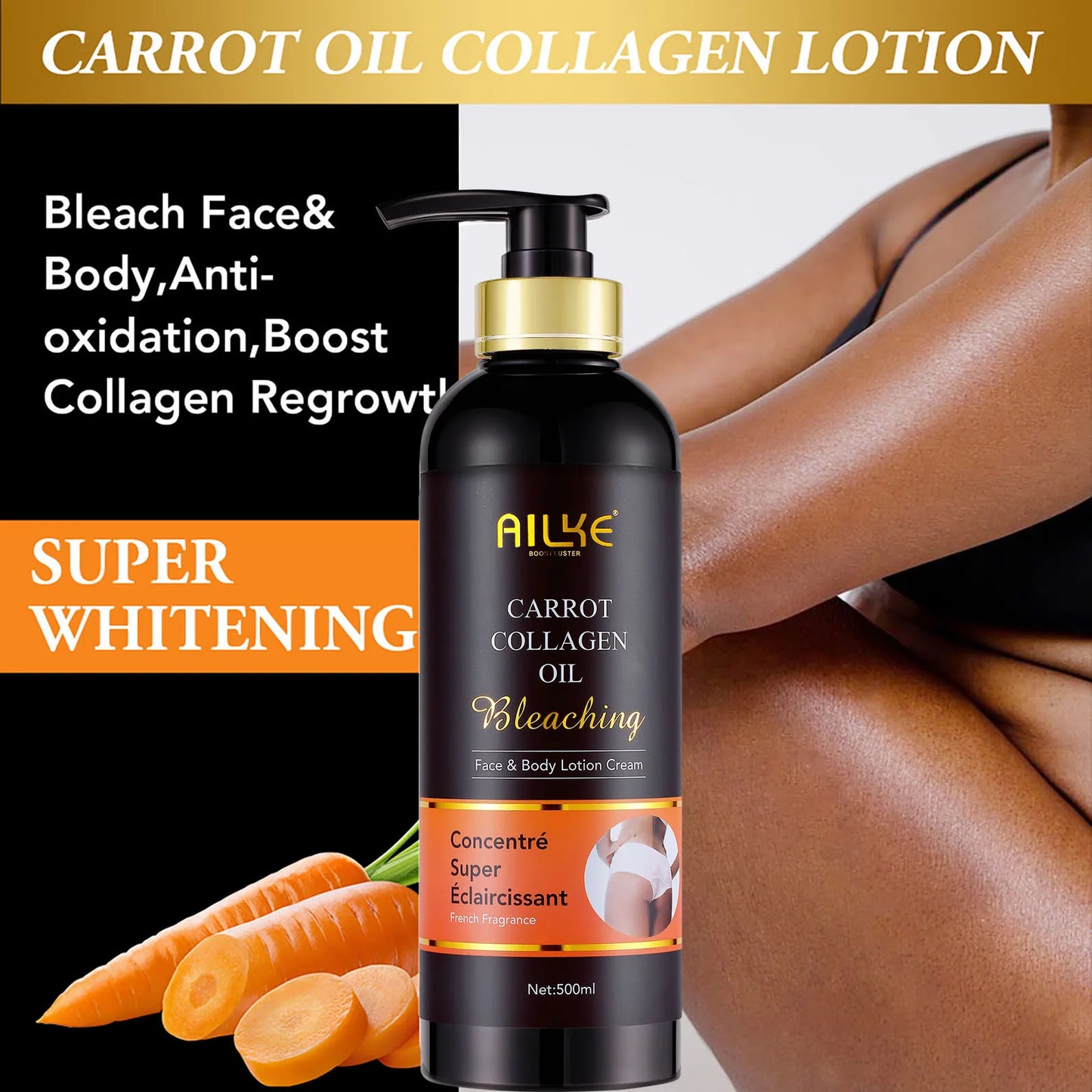 AILKE Whitening And Moisturizing Body Lotion, For Dark And Black Skin ,With Collagen Cleaning Skin, Pump Huge Bottle