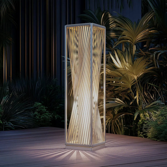 Outdoor Solar Floor Lamp, Patio Weather-Resistant Resin Wicker Solar Light for Yard, Garden, Pathway, Deck