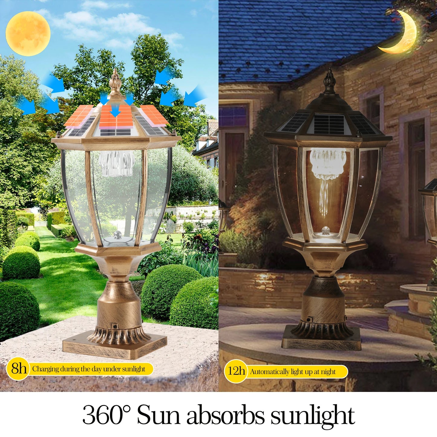 Vintage Solar Led Post Light Outdoor Garden Lamp Two Pack