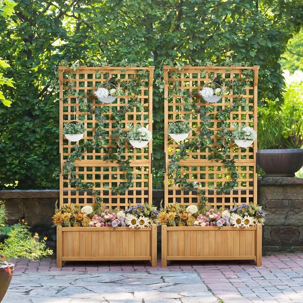 72" H Garden Planter with Trellis for Vine Climbing Horticultural Plants Garden Box Outdoor W/Drainage Holes Raised Garden Bed