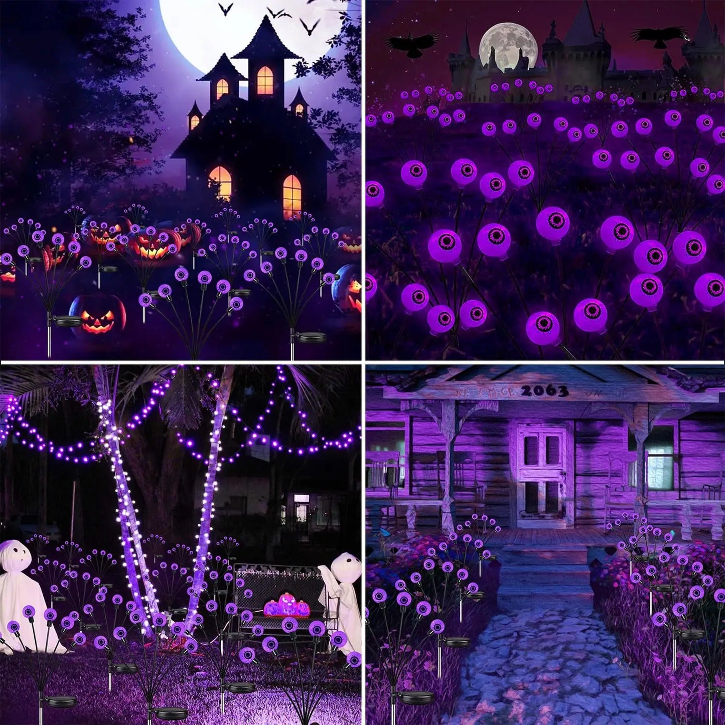 2/4/6 Pack Halloween Decorations Outdoor Solar Scary Eyeball Lights, Purple/Green Eyeball Lights, For Yard/ Garden/ Party Decor