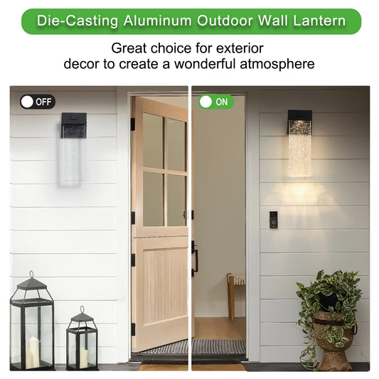Modern Outdoor Wall Light Fixture, Black Finish LED Wall Sconce with Bubble Glass, Waterproof Exterior Lighting(2 Pack )