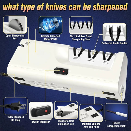 Professional Electric Knife Sharpeners with Diamond Abrasives and Precision Angle Guides, Multifunctional 4-Stage Slots and a hi