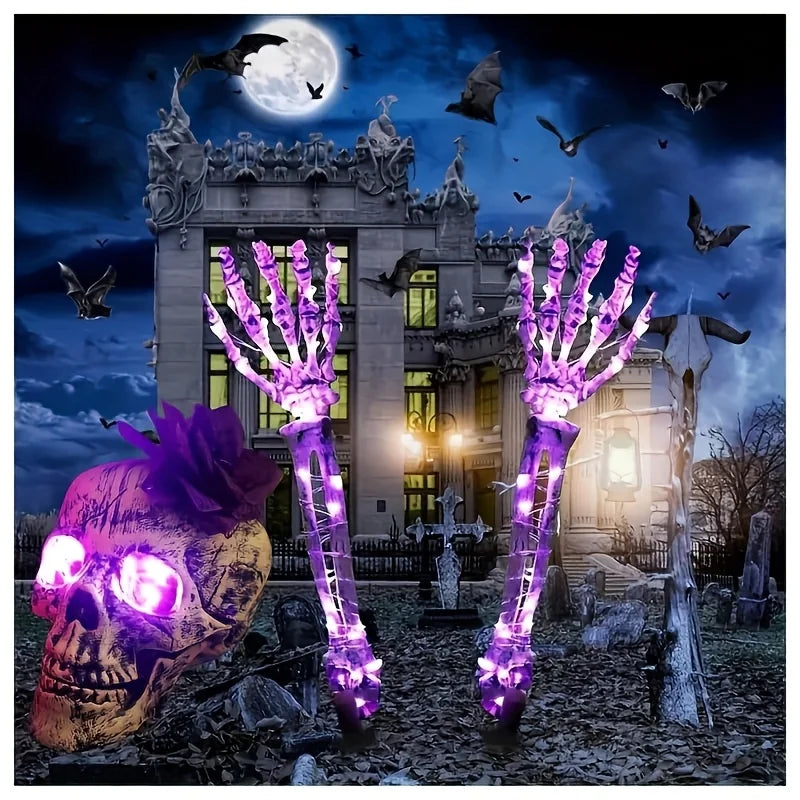Halloween Light Up Skeleton Set Skull And Arms Party Decor