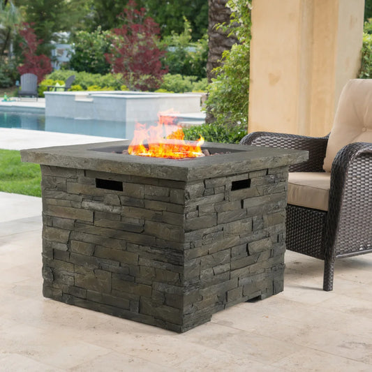 35 Inch Square MGO Fire Pit 40000 BTU Lightweight Concrete Outdoor Propane Fire Pit with Tank Space for Patio Garden Backyard