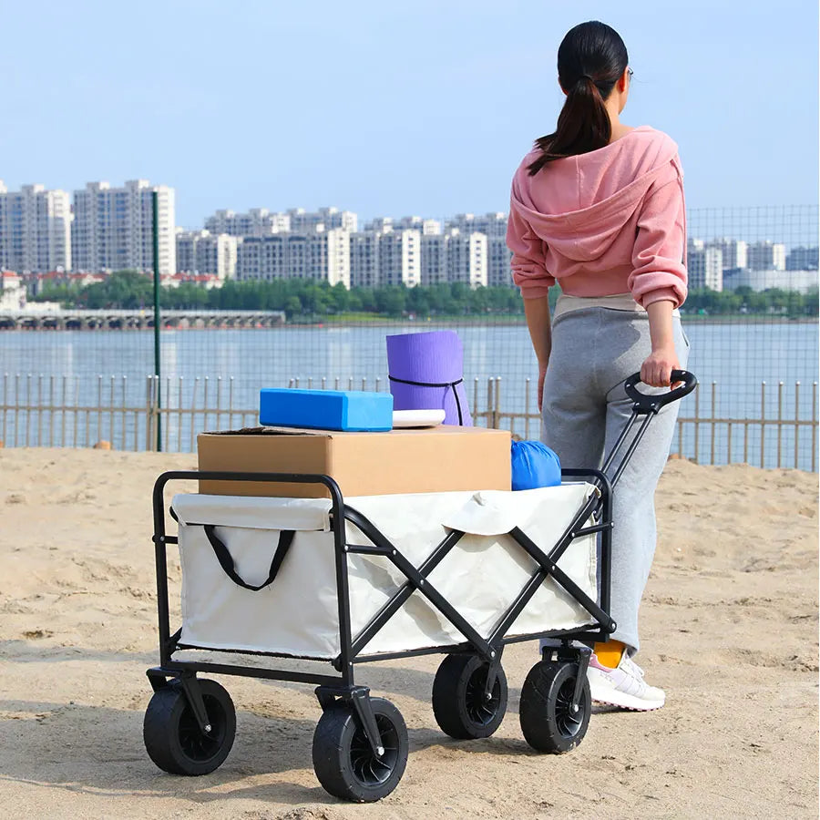 Collapsible Folding Utility Beach Cart Wagon Heavy Duty Large Capacity Fold Wagon Outdoor Trolley