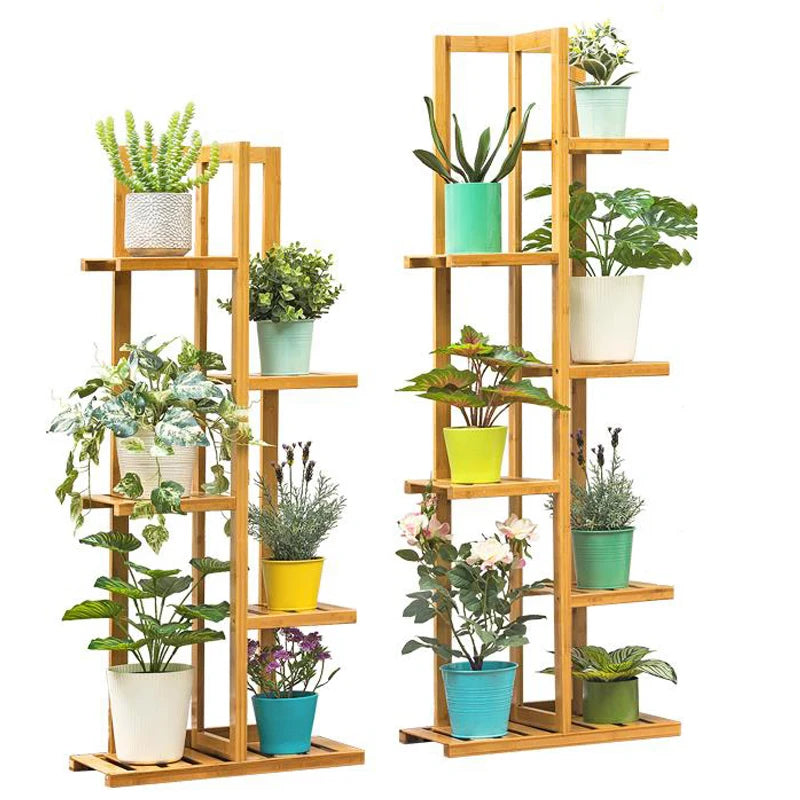 Bamboo 5 / 6 Tier Plant Stand Rack Multiple Flower Pot Holder Shelf for Indoor Outdoor Patio