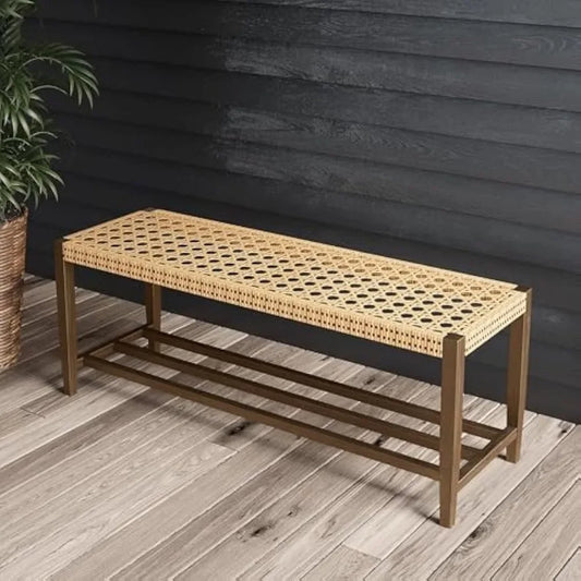 "Outdoor Wicker Storage Bench - 2-Seat Patio Bench for Garden, Porch, Living Room & Bedroom"