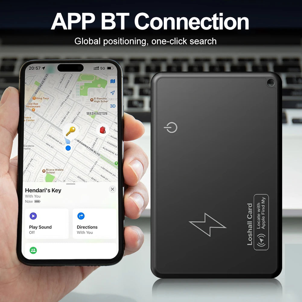Wireless Charging Wallet Tracker Card Waterproof Work with Apple Find My App GPS Locator Thin GPS Item Finder for Purse Passport