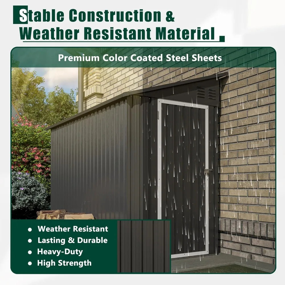 Lean Metal Storage Shed 4x8 Floor Lockable Door Air Vents