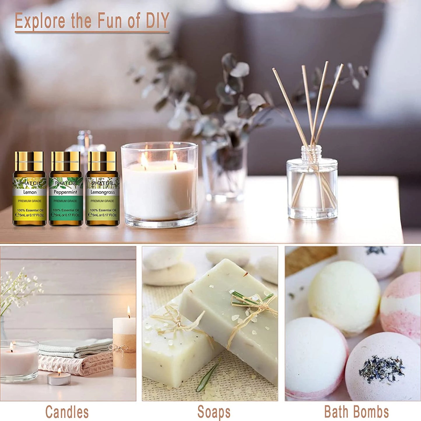 PHATOIL 12pcs Gift Box Pure Natural Essential Oils for Humidifiers Diffuser Massage Spa Lavender Lemongrass Tea Tree Citronella