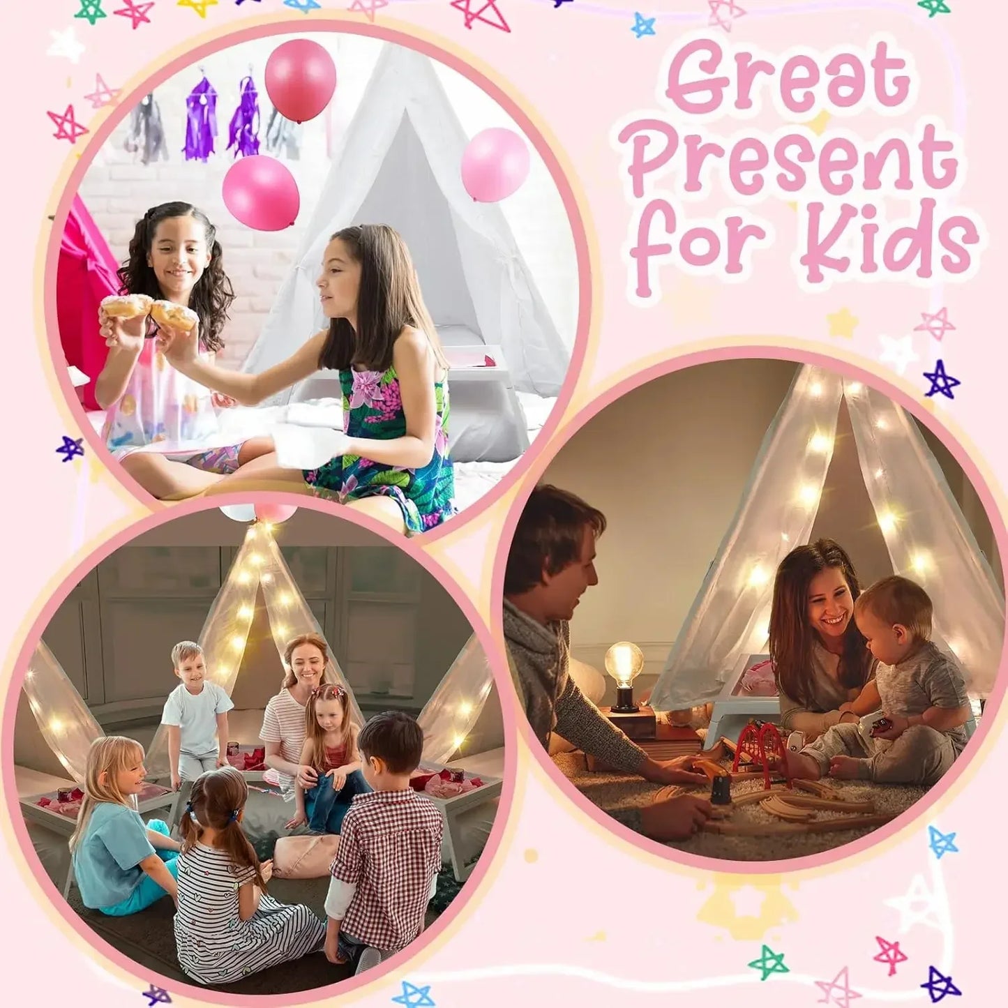 6 Pack Sleepover Teepee Tents for Kids With Mattress Sheets