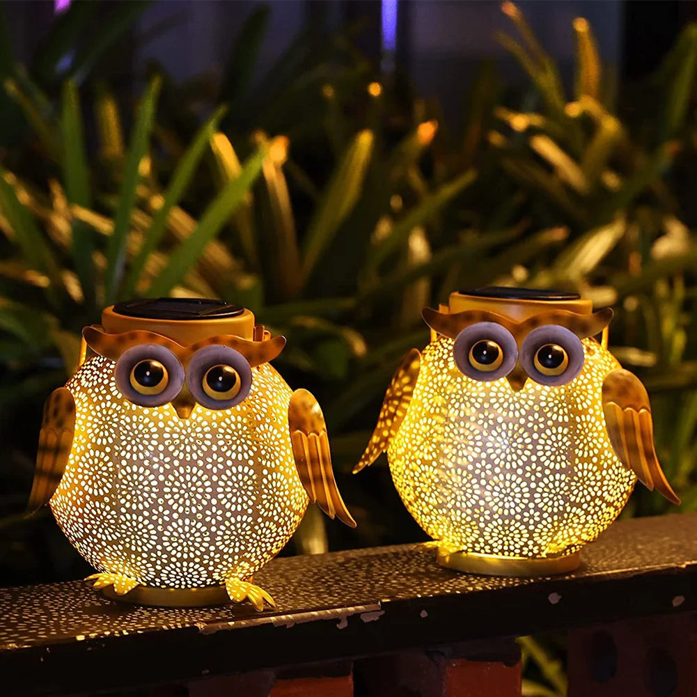 Iron Art Hanging Solar Lanterns IP44 Waterproof Outdoor Solar Lantern 600mAh Hollow Owl Shape Light Villa Garden Decoration Lamp