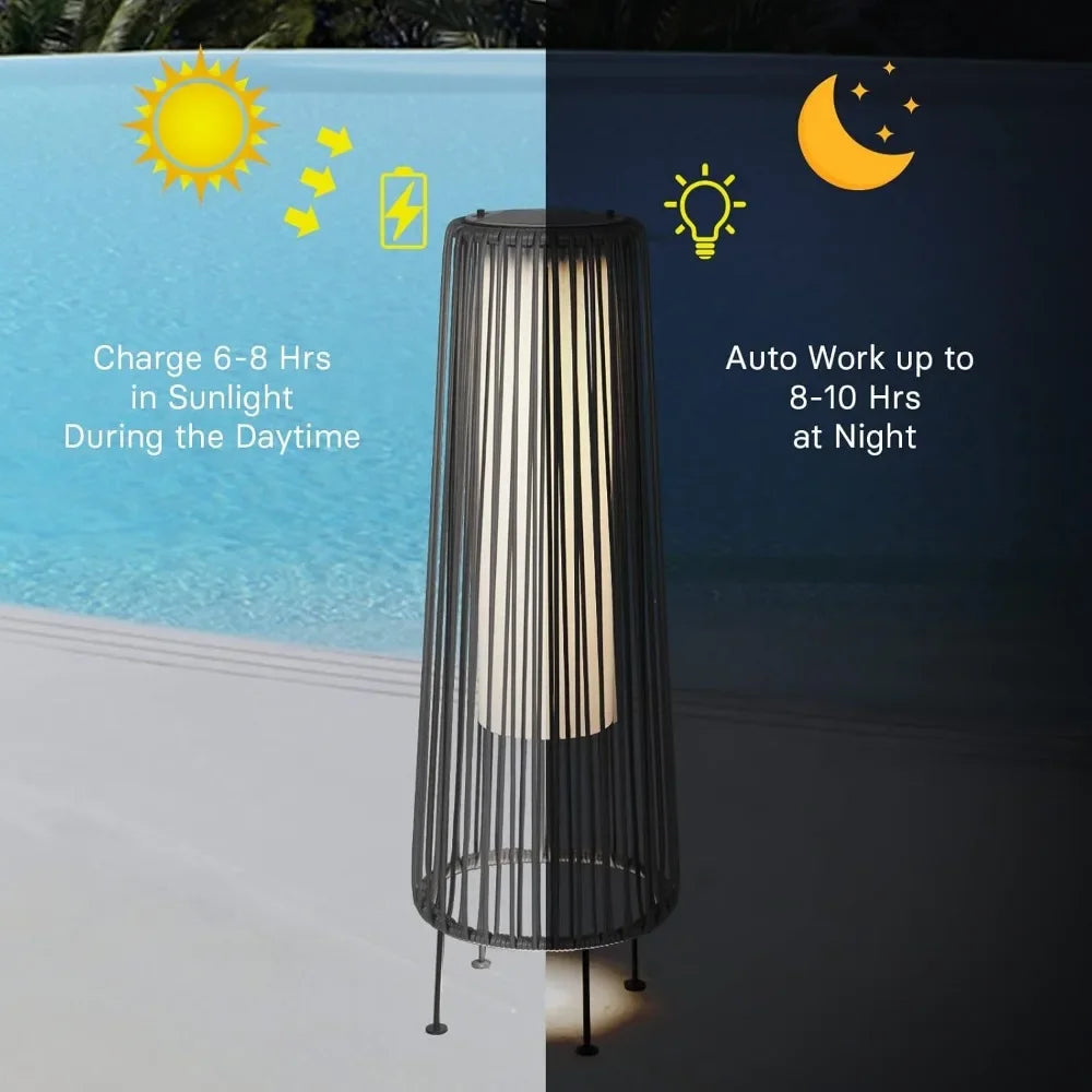 Outdoor Floor Solar Light 2-Pack, Wicker Solar Patio Lamp Waterproof Outside Deck Lamp for Porch, Yard, Garden, Lawn Decorations