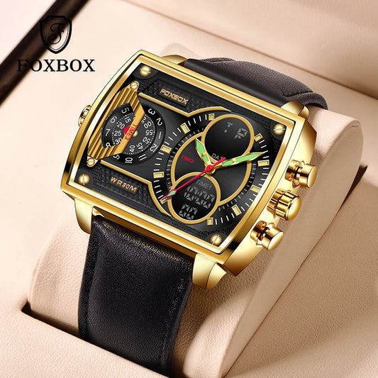 LIGE Digital Mens Square Military Watch Leather Band