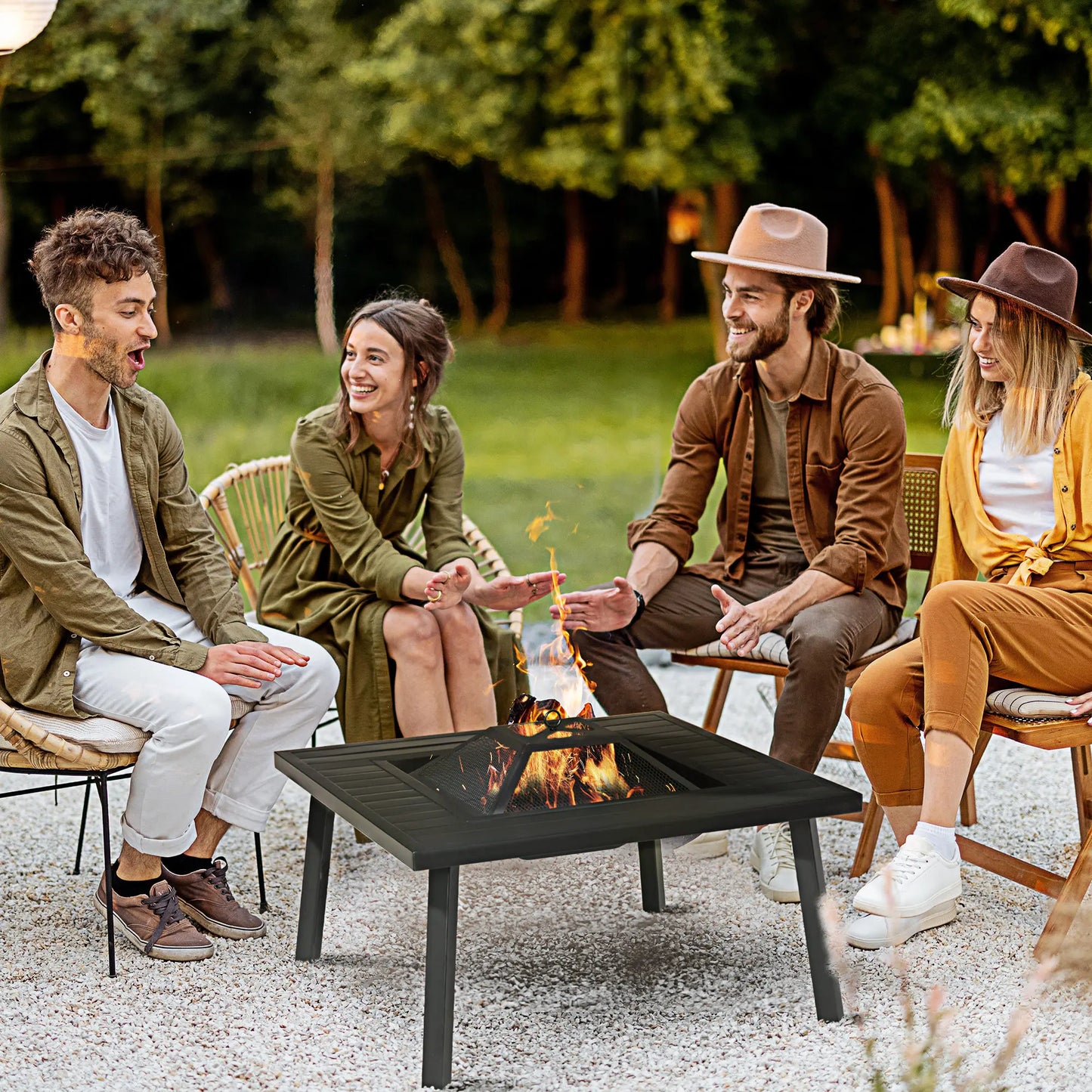 34 X 32 Outdoor Fire Pit with Grill Table and Accessories for Backyard
