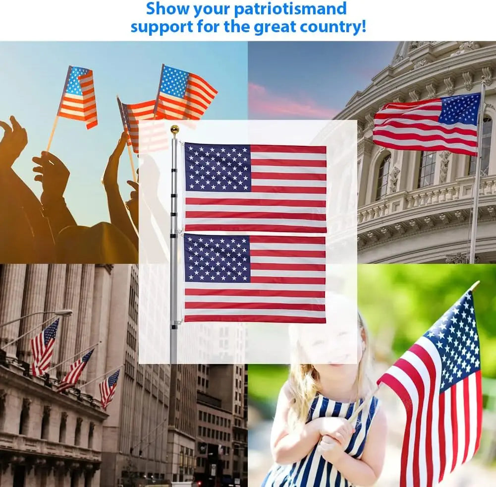 Flag Pole for Outside In Ground, Extra Thick Outdoor Heavy Duty Patio Flagpole with 3x5 American Flag for Commercial Residential