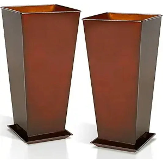 Worth Garden 28 Inch Large Red Glazed Metal Planter Set of 2
