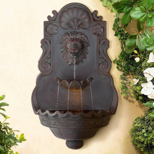 Elegant Lion Head Fountain With Bronze Finish And LED Light
