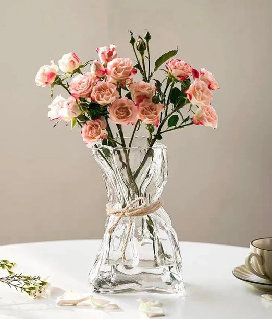 6 Inch Small Glass Vase Irregular Transparent Vase for Modern Art Deco Interior Decor