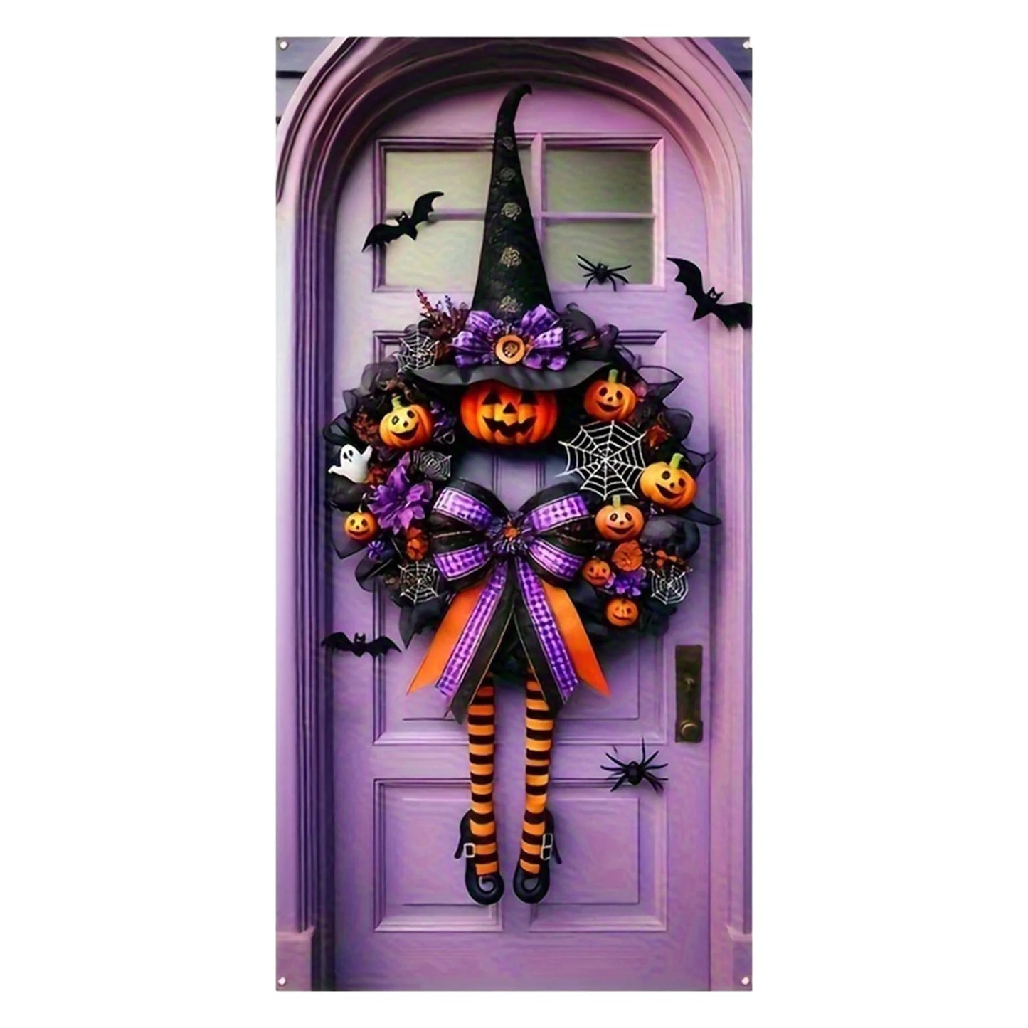 Halloween Party Decor Set Pumpkin Witch Wreath Door Cover