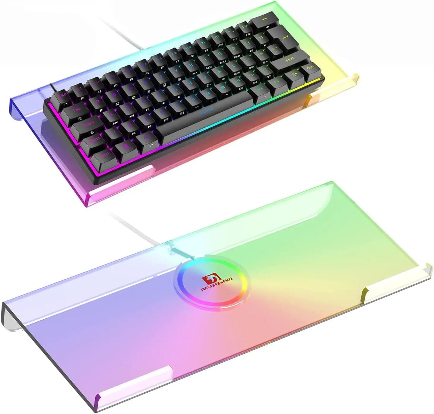 MAMBASNAKE Clear 366 Kinds RGB Acrylic Tilted Computer Keyboard Holder,PC Keyboard Stand Tray Holder for Easy Ergonomic Typing