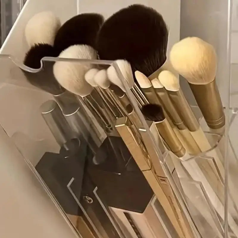 Adjustable Acrylic Brush Organizer - Transparent Vanity Holder for Makeup Brushes & Beauty Tools, No-Install Design, Compact & S