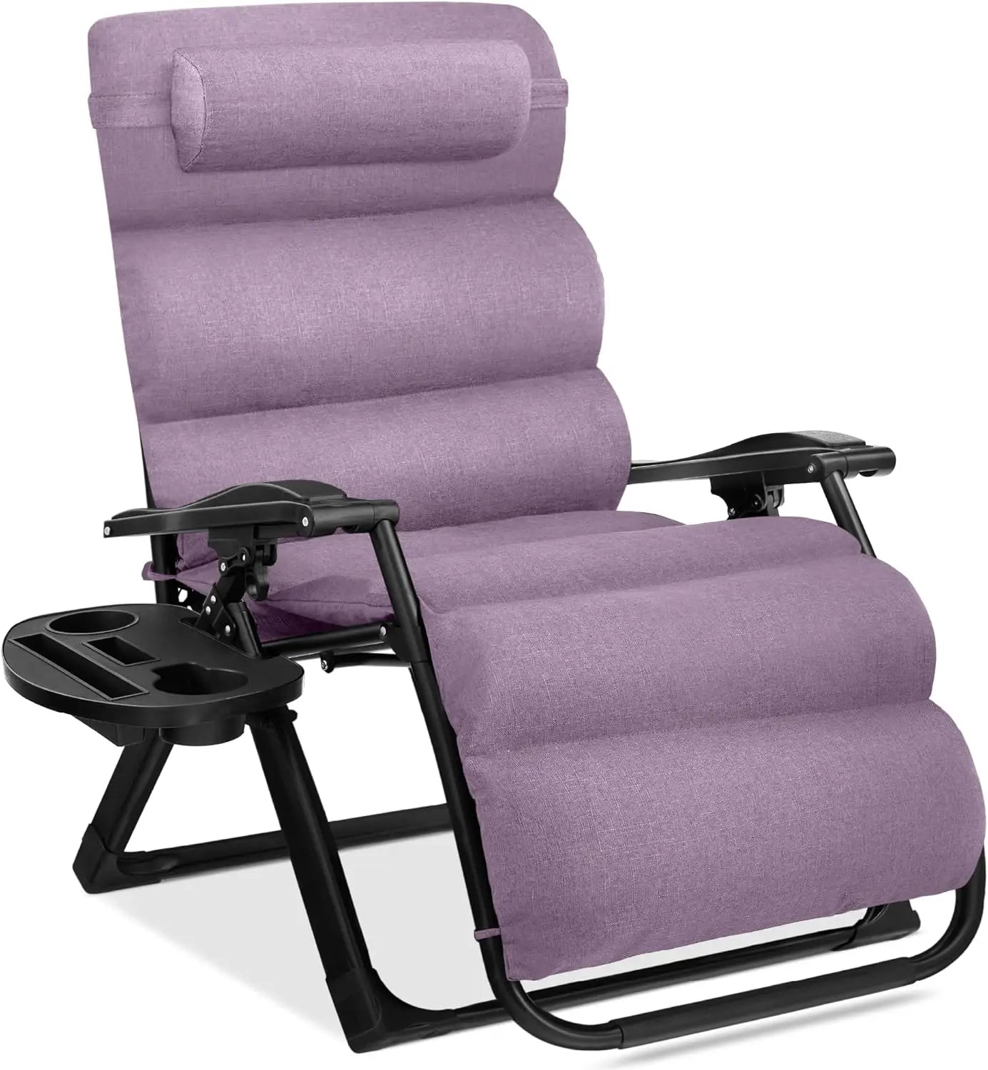 Oversized Zero Gravity Chair, Folding Outdoor Patio Recliner, XL Anti Gravity Lounger w/Removable Cushion, Cup Holder, Side Tray