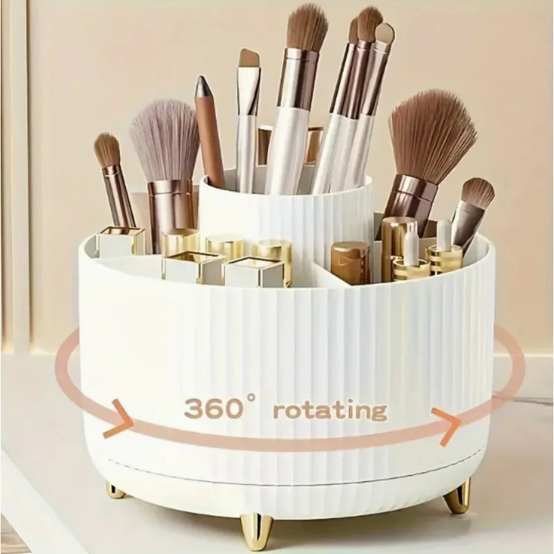360° Rotating Makeup Organizer: 5-Tier Cosmetic & Beauty Storage Caddy for Brushes, Lipsticks, Skincare & Stationery - Durable