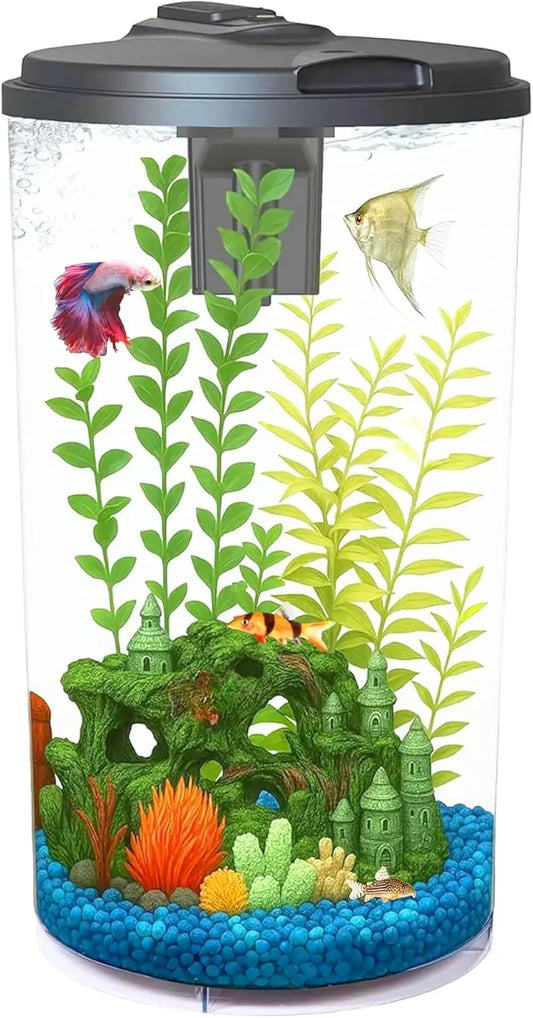 Plastic 6 Gallon AquaView 360 Aquarium Kit Power Filter LED