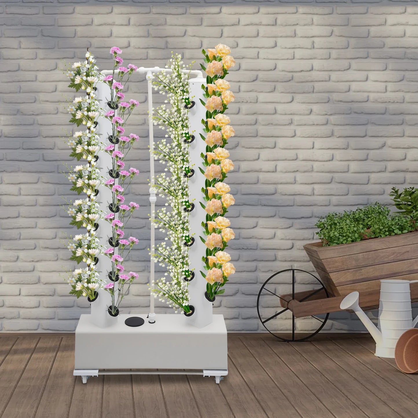 56 Hole Hydroponics Growing Kit White Vertical Tower Pump