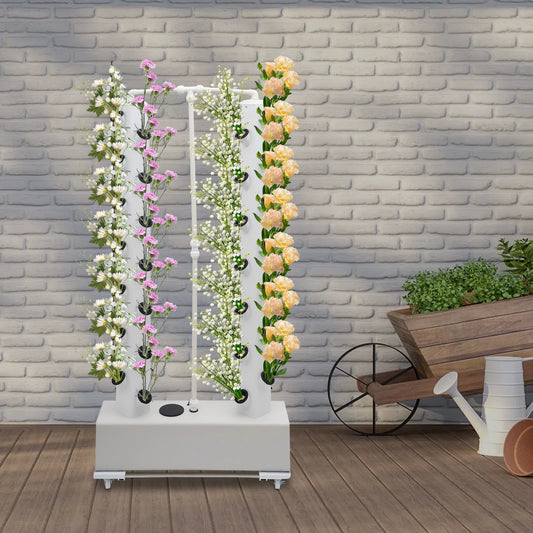 56 Hole Hydroponics Growing Kit White Vertical Tower Pump