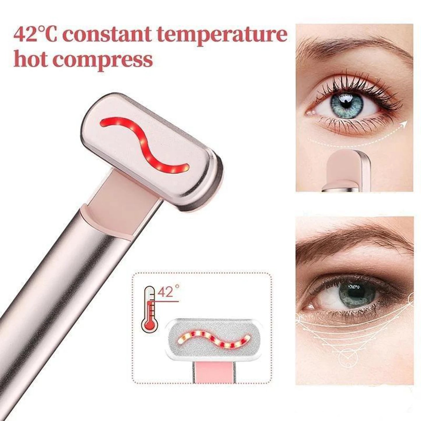 Eye Massager Wand Eye Massager Wand Rechargeable Heated Vibration Electric Facial Beauty Device for Skin Care at Home Pink