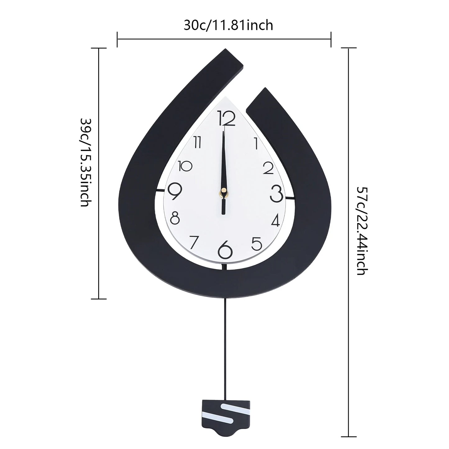 Loyalheartdy Large Swing Wall Clock for Living Room Modern Decor Silent Pendulum Wall Mount Teardrop Shape Clock Decoration