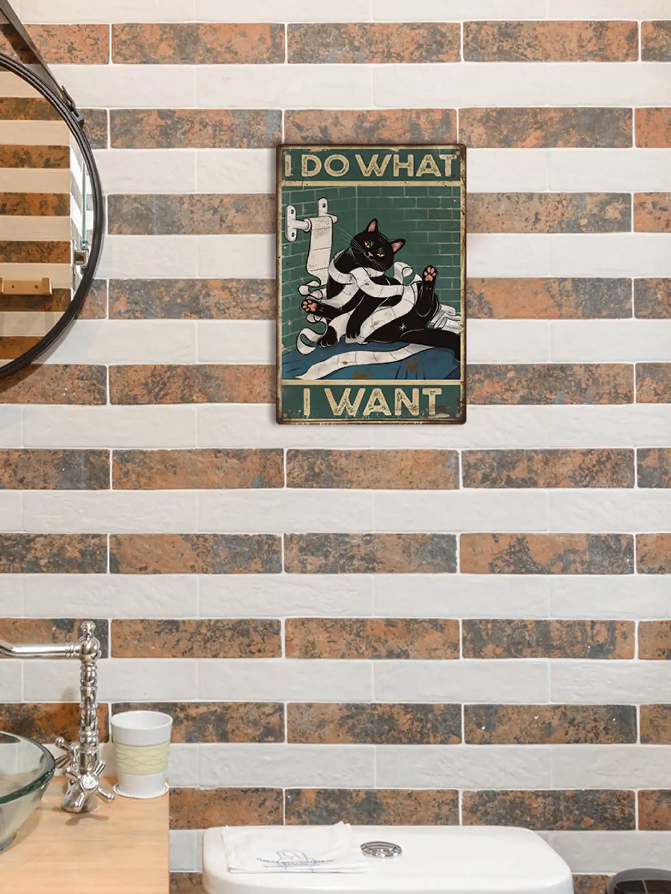 Putuo Decor Black Cat Tin Sign Poster Wall Art for Toilet Bathroom 7.8 X 11.8 Inches