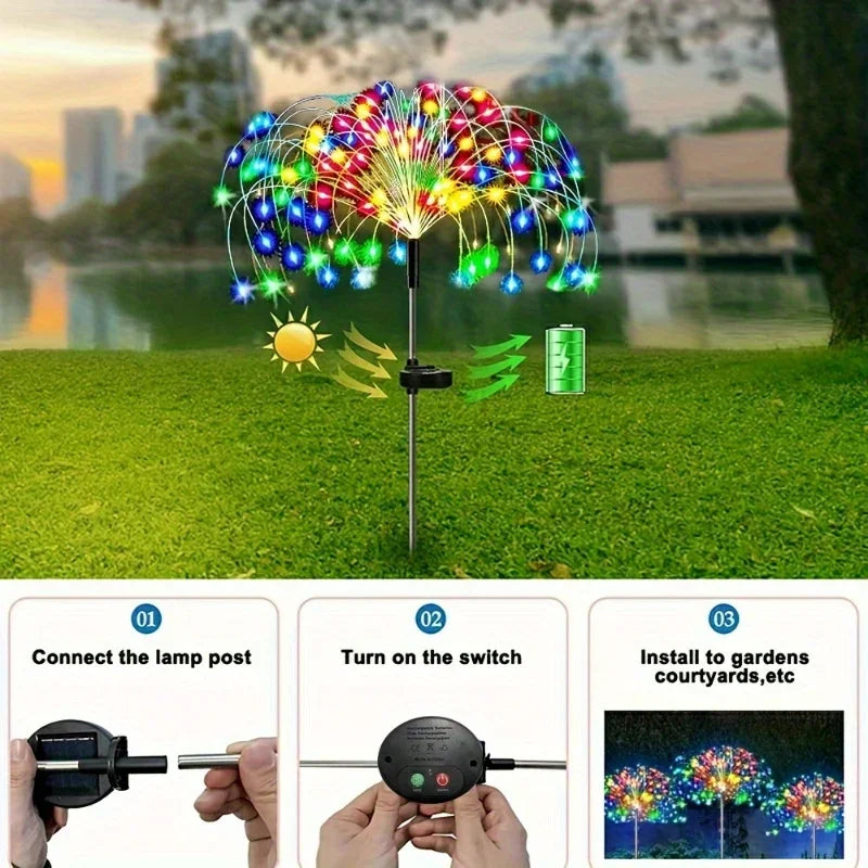 2/4/6/8/12pcs 200LED Outdoor Solar Fireworks Lights Waterproof Solar Garden Flower Lights 8 Lighting Modes Yard Patio Decoration