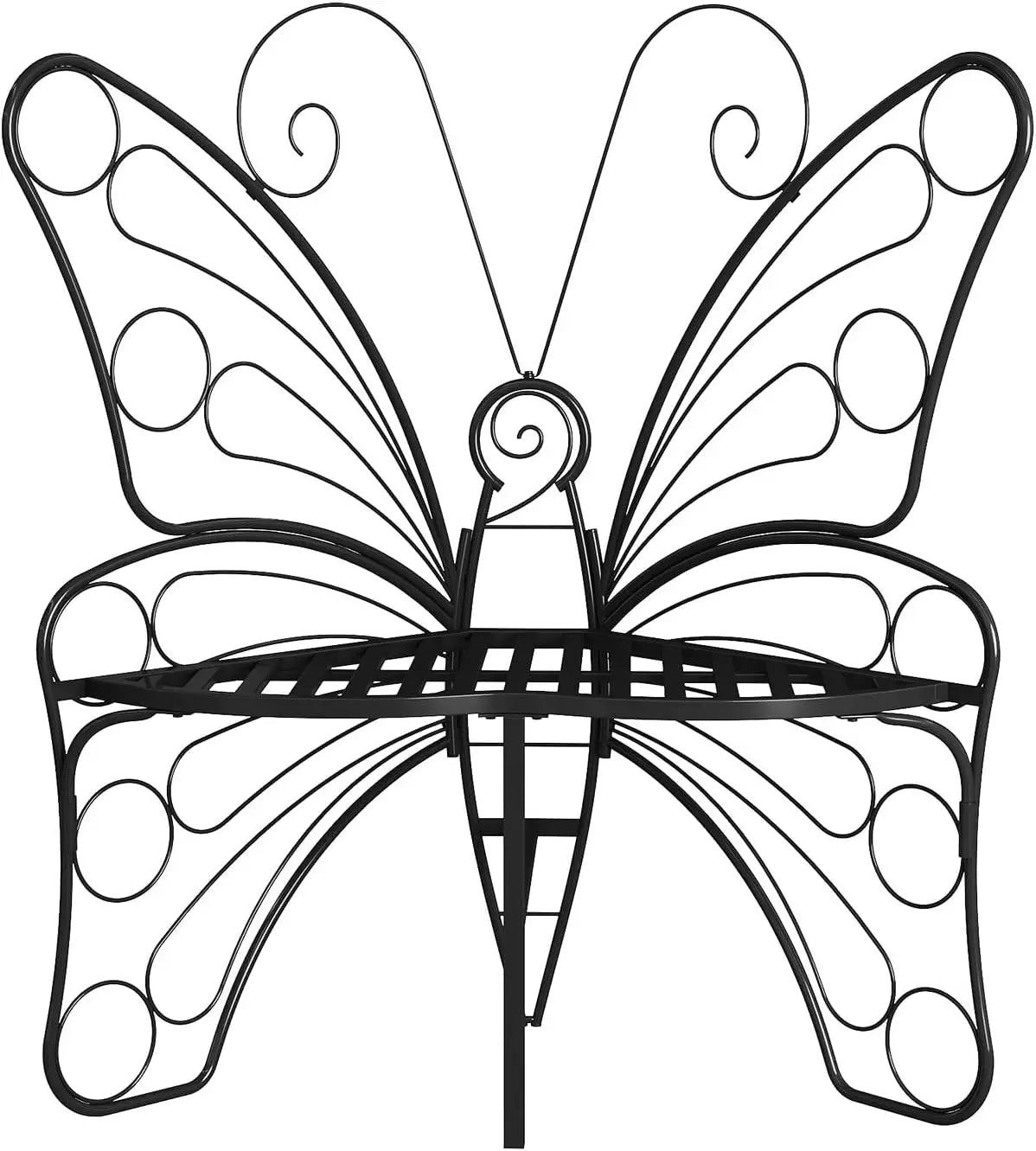 Butterfly Shaped Outdoor Bench, Black Garden Bench with Sturdy Stable Metal Frame, Outdoor Metal Chair Butterfly Bench