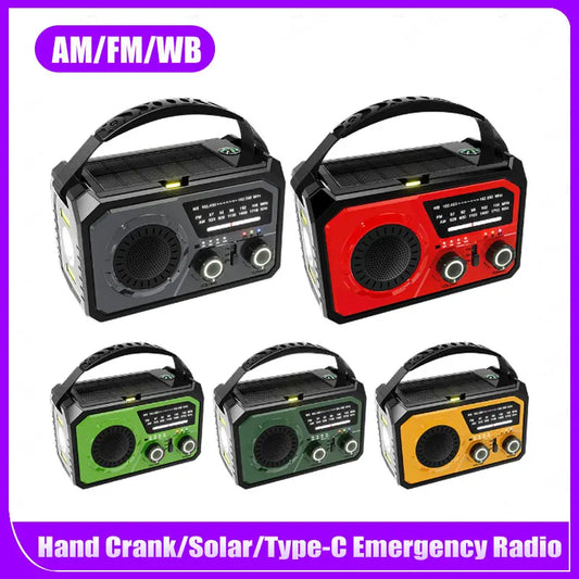 Emergency Weather Radio Bluetooth 5.3 Speaker Hand Crank/Solar/Type-C AM/FM/WB NOAA LED Flashlight 16000mAh Reading Lamp
