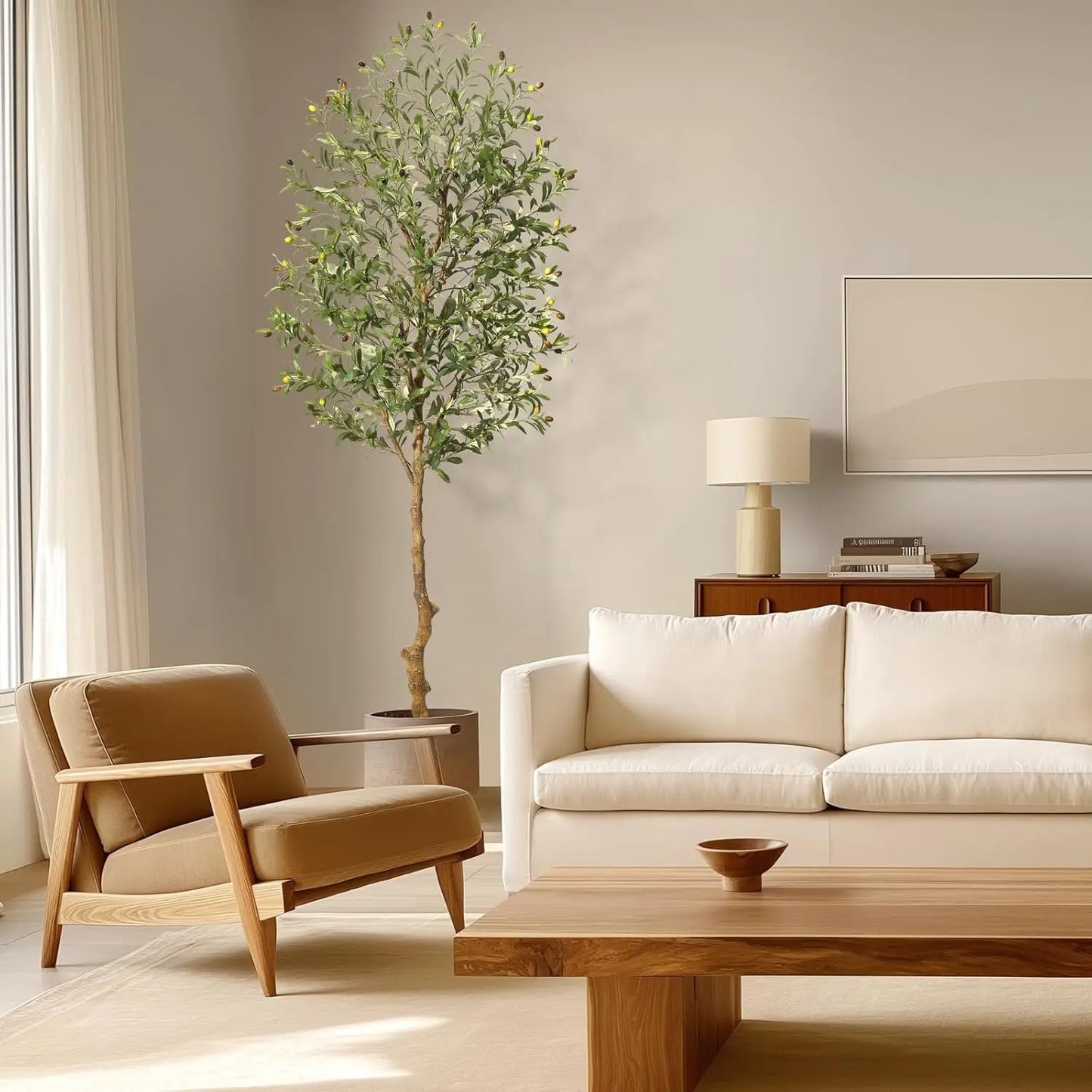 Faux Olive Tree 7FT Tall fake Olive Trees with Branches Fruits Large Artificial Olive Trees for Home Living Room Decor Indoor
