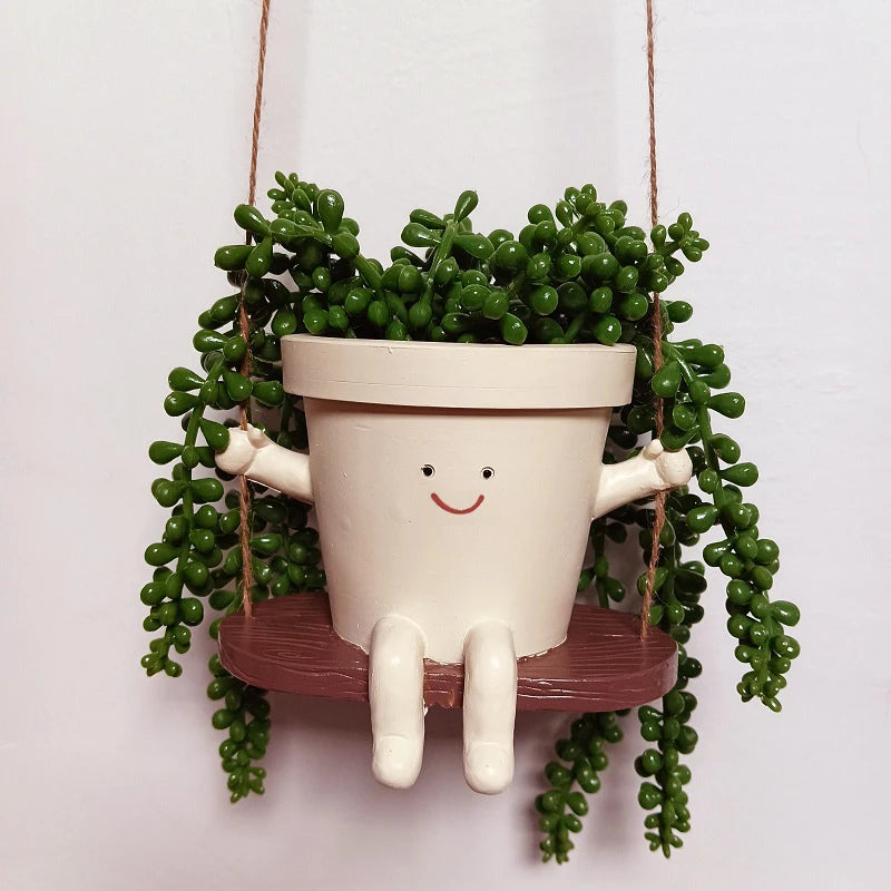 Face Head Planter Resin Smiling Face Planter Creative Wall Hanging Head Planter Multifunctional Home Garden Patio Accessories